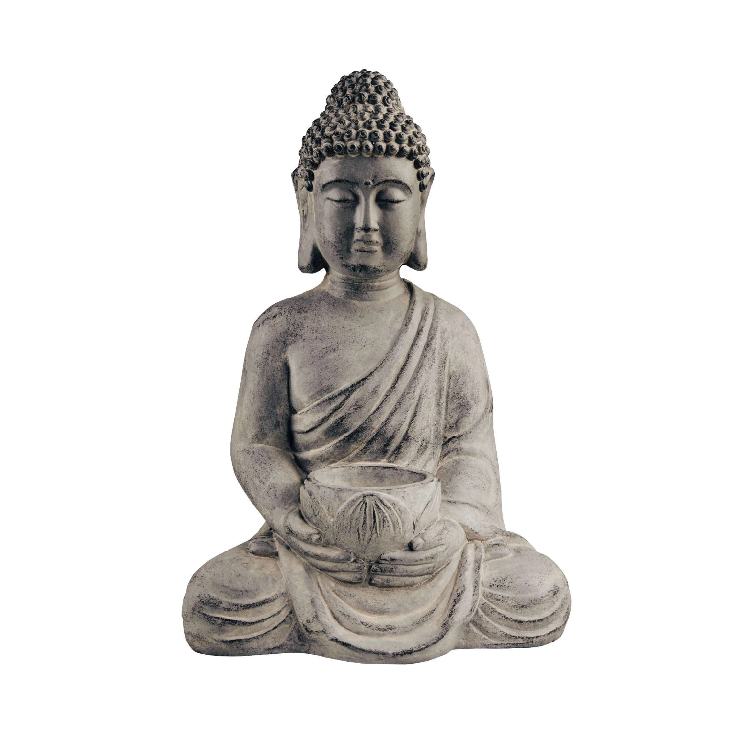 Statue Mit Kerzenteller Höhe 46cm BUDDHA In Grau 1 Statue Mit Kerzenteller Höhe 46cm BUDDHA In Grau