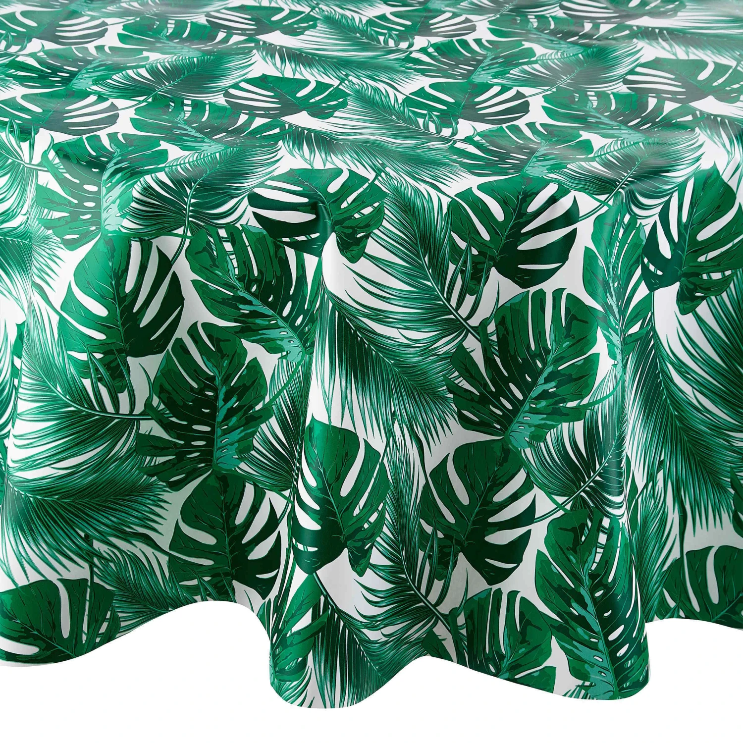 Wachstischdecke Monstera Ø 140 Cm WATERPROOF In Dunkelgrün 1 Wachstischdecke Monstera Ø 140 Cm WATERPROOF In Dunkelgrün